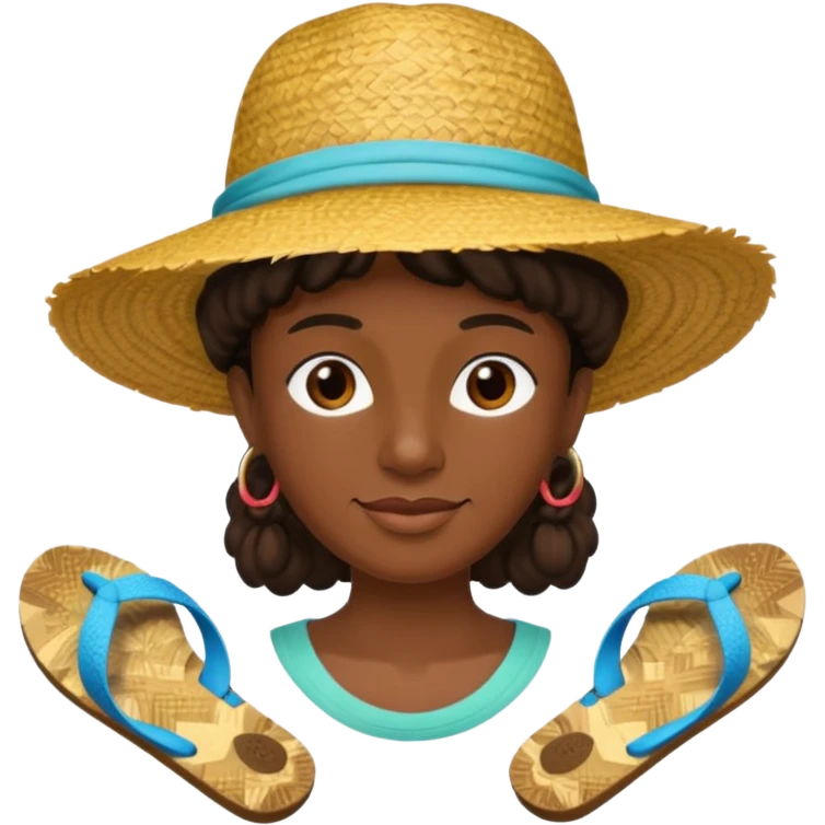 Visage.  Créole réunionnais ti jean chapeau paille savate  au pieds  emoji