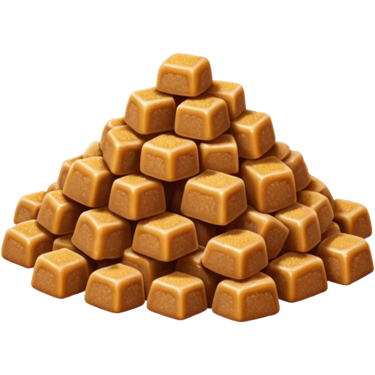 small pile of golden-brown sugar, warm amber tone, slightly coarse and irregular matte grains, lightly clumped, natural molasses look, no spoon, bowl, or packaging, soft lighting, subtle shadows, transparent background, emoji scale emoji