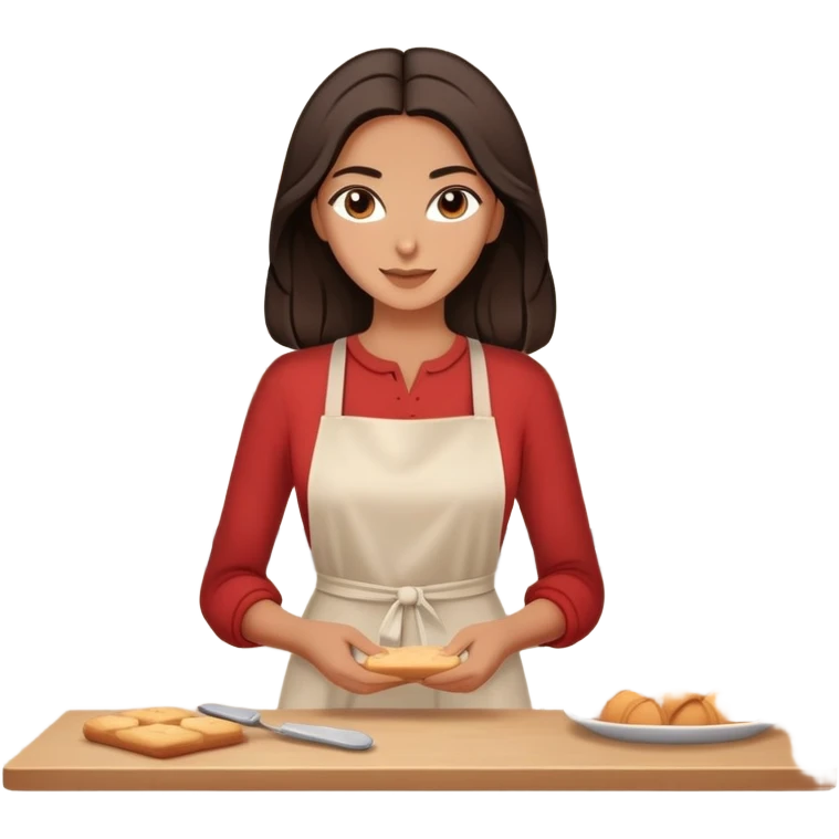 greek girl/woman (shoulder length dark brown hair) that wears sleek stylish clothes, loves to bake and interior design emoji