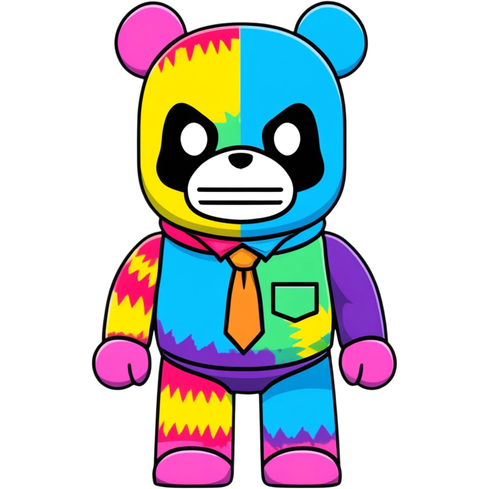 cute bearbrick collectible toy wearing a tie-dye colorful balaclava emoji