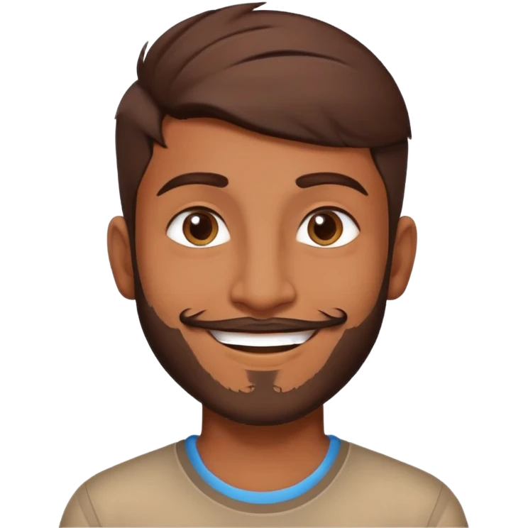 a 23 year old indian boy ,with brown hair ,little beard ,smiling but not showing so much teeth , handsome ,brown emoji