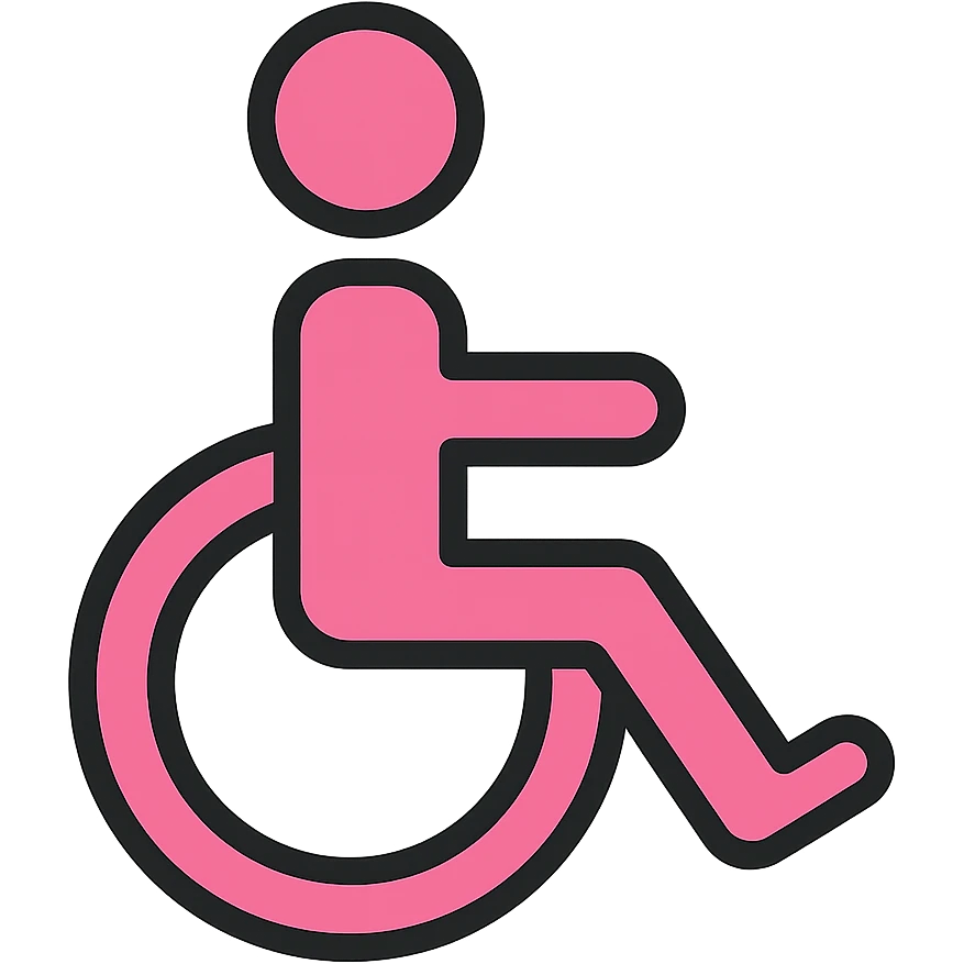 pink accessibility sign with wheelchair, bold lines icon emoji