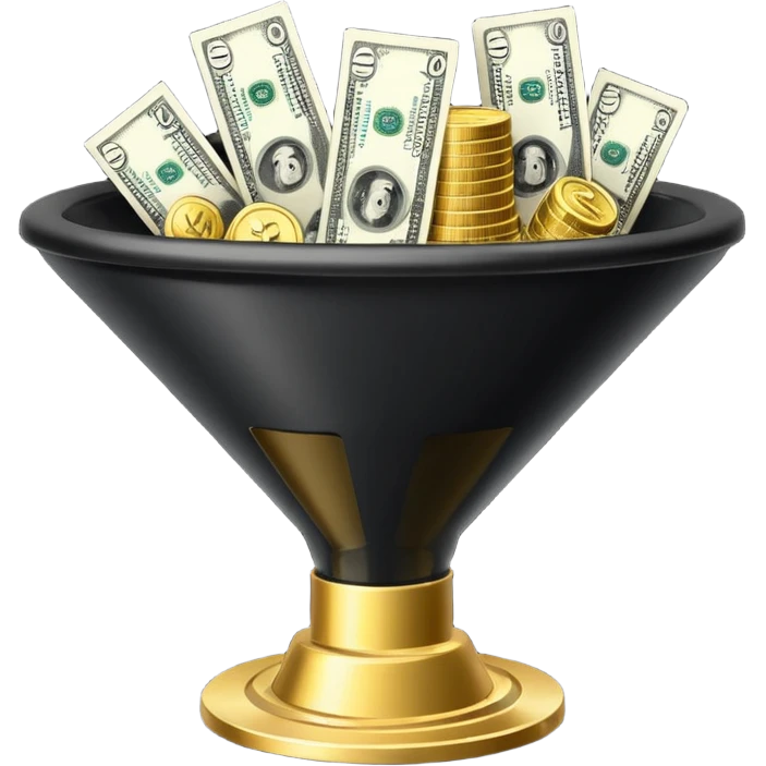 black marketing funnel with dollars at the buttom emoji