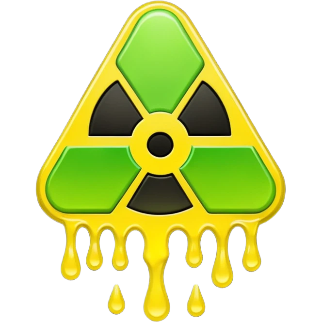 radioactive hazard symbol stylized to look like it is melting. The symbol is bright neon green and toxic yellow, with smooth dripping edges like liquid. emoji