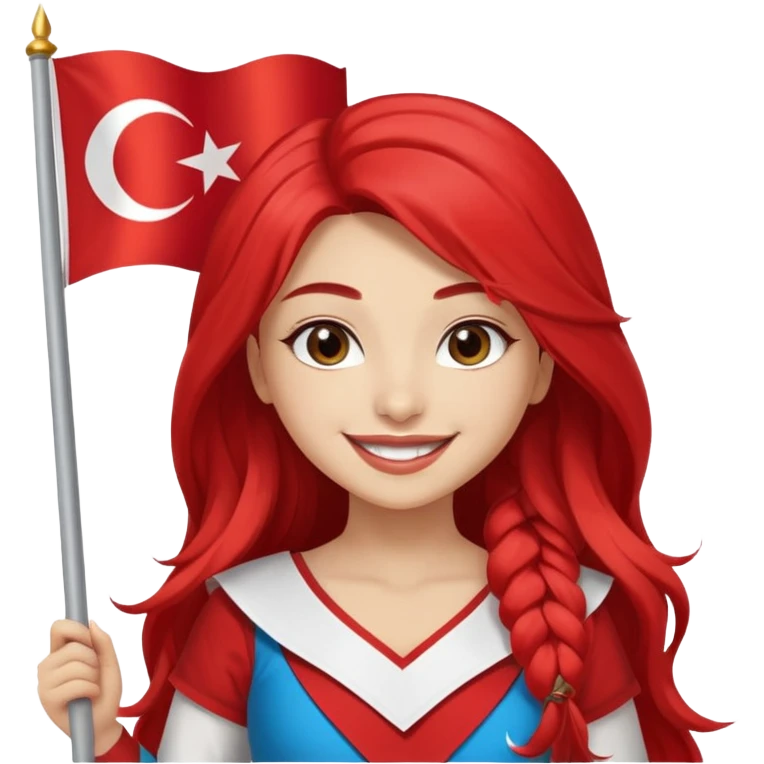 ultra sexy happy Turkish girl with Turkish flag in national outfit, full body, long bright hair emoji