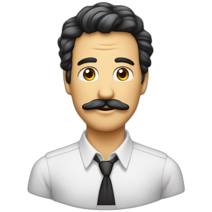 Homme cheveux noirs plaqué sur le côté moustache carré en chemise emoji