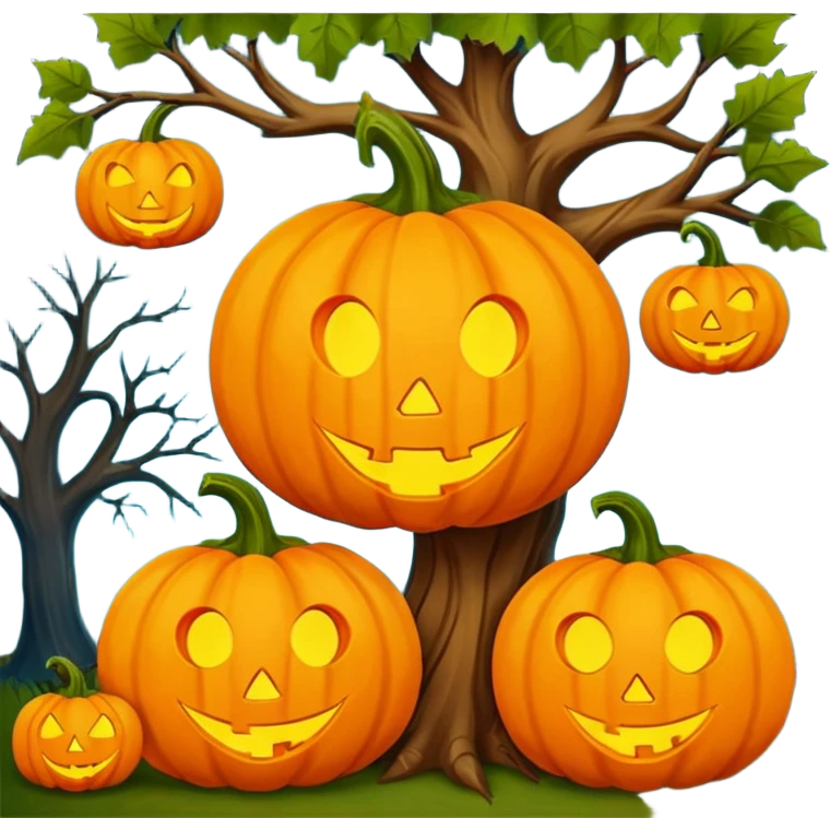 Tree happy Halloween pumpkins laugh  emoji