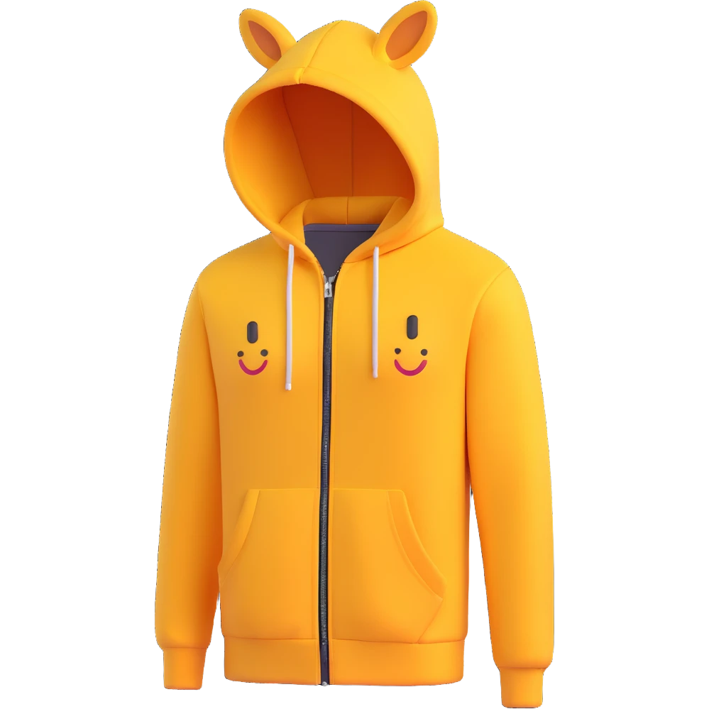 cozy red hoodie with drawstring and kangaroo pocket, zipped up, 3D emoji style emoji