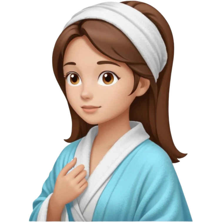 girls side profile in robe with brown hair and her hair in a towel with skin care on  emoji