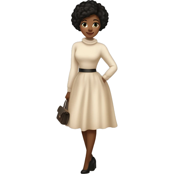 elegance princess, beige chunky sweater dress, black heel shoes, shining dark brown stocking, short cut hair emoji