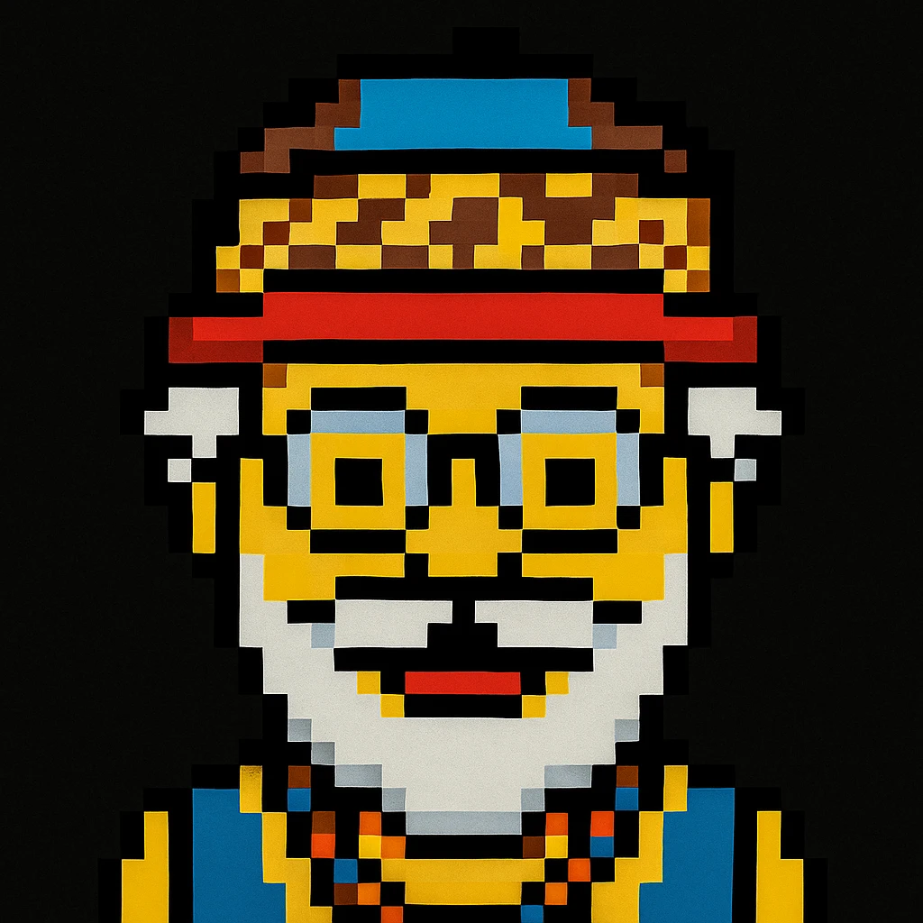 Add a hat to the character in the style of a pixel art emoji