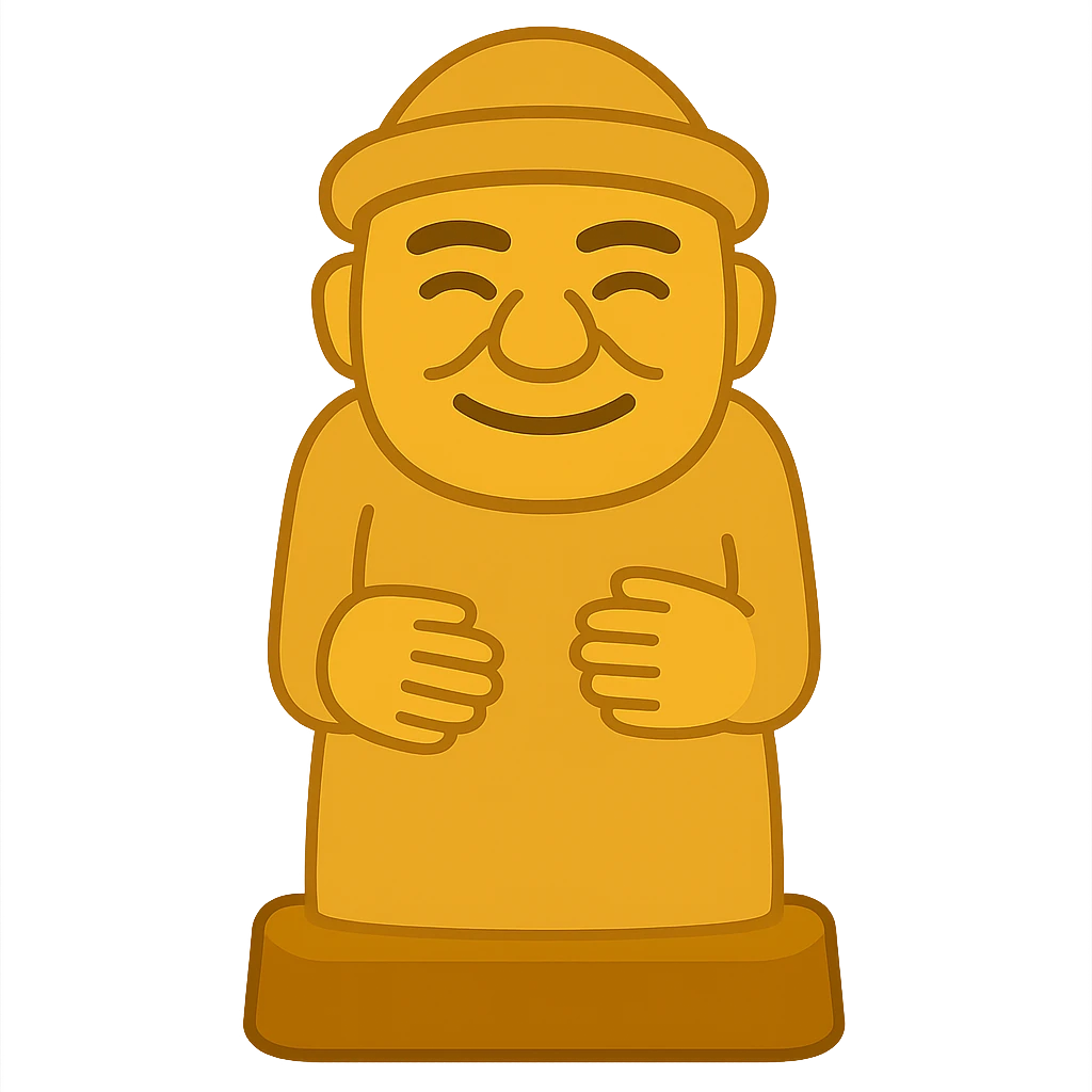 Create an emoji style illustration of a Dolhareubang, a traditional Korean stone statue, based on the provided reference image. The style should mimic apple style emojis with simple, concise features and no background. emoji