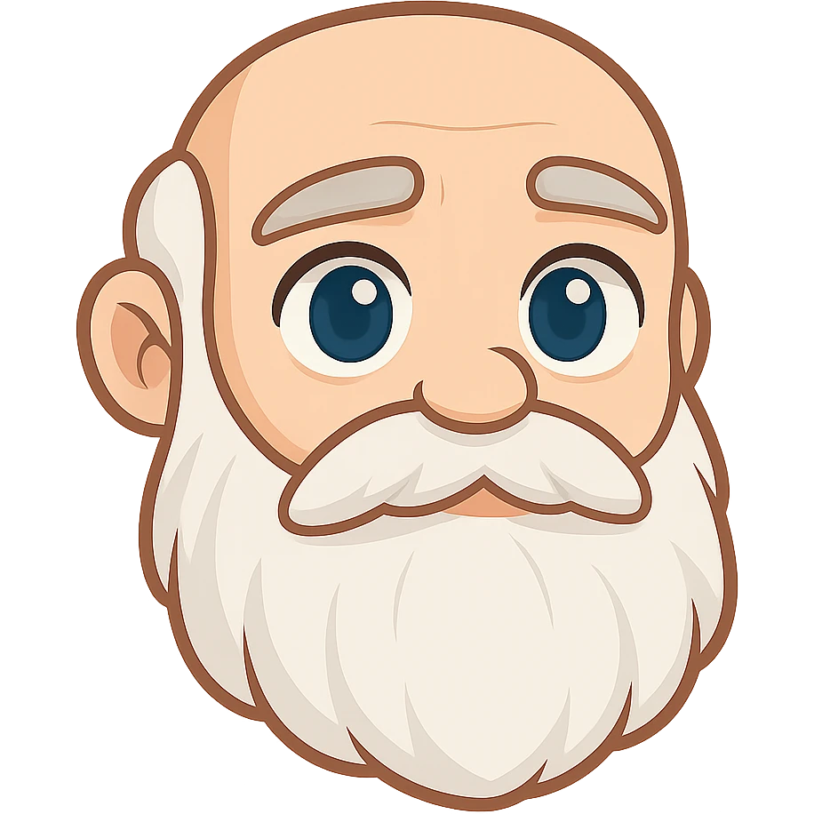 Convert the character face and beard into a YouTube chat emoji style with a transparent background, suitable for small emoji use, focusing on clear and simple facial features and beard only, no other background or elements. emoji