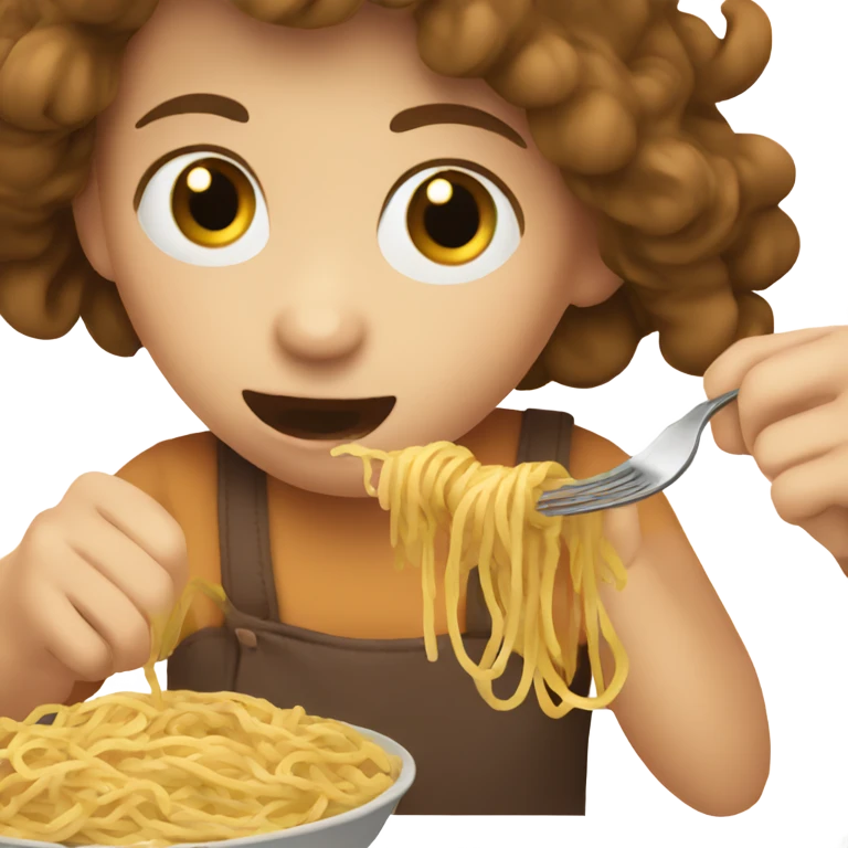 Little girl with brown hair eating spaghetti  emoji