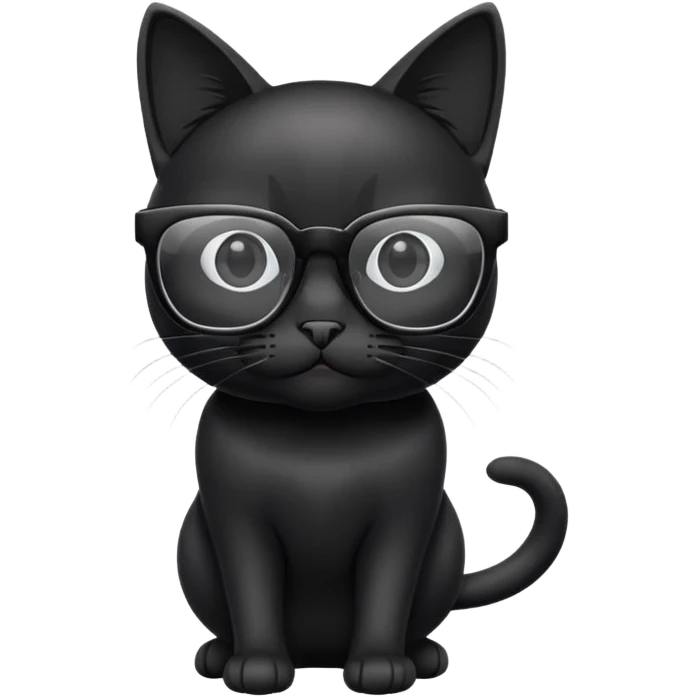 black cat full body wearing glasses with clear square modern frames emoji