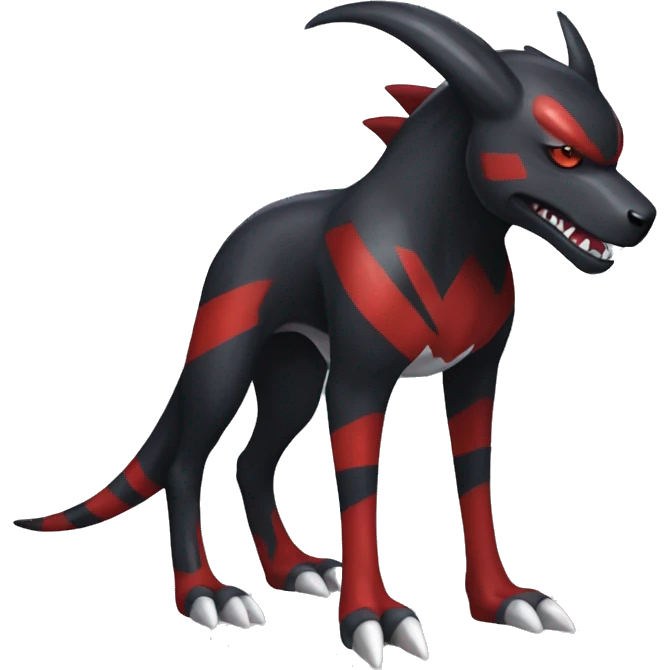 Black Cool Edgy Nargacuga-Houndoom-Garchomp Fakémon with Red and white Edgy markings, full body emoji