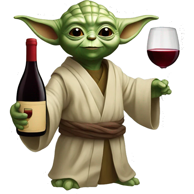 happy yoda with a red wine bottle emoji