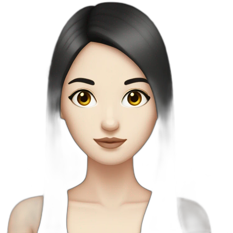Woman, white pale skin, dark straight hair, big black eyes emoji
