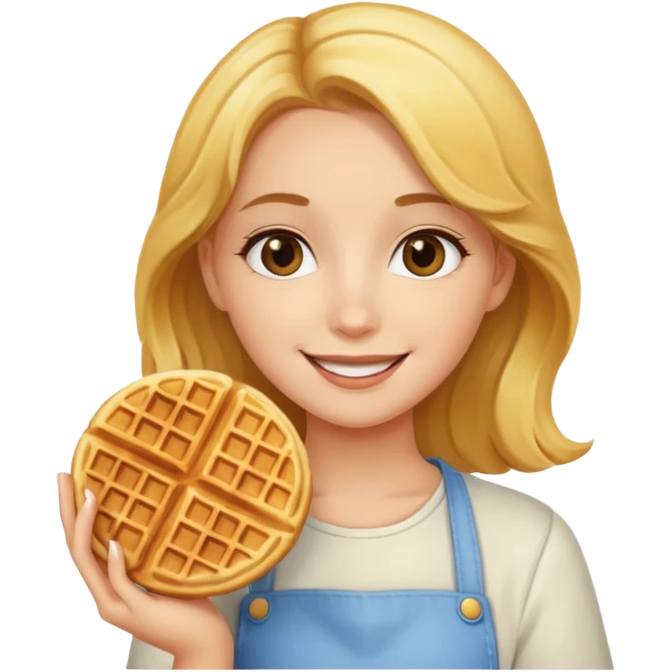 A happy girl with waffle in hand emoji