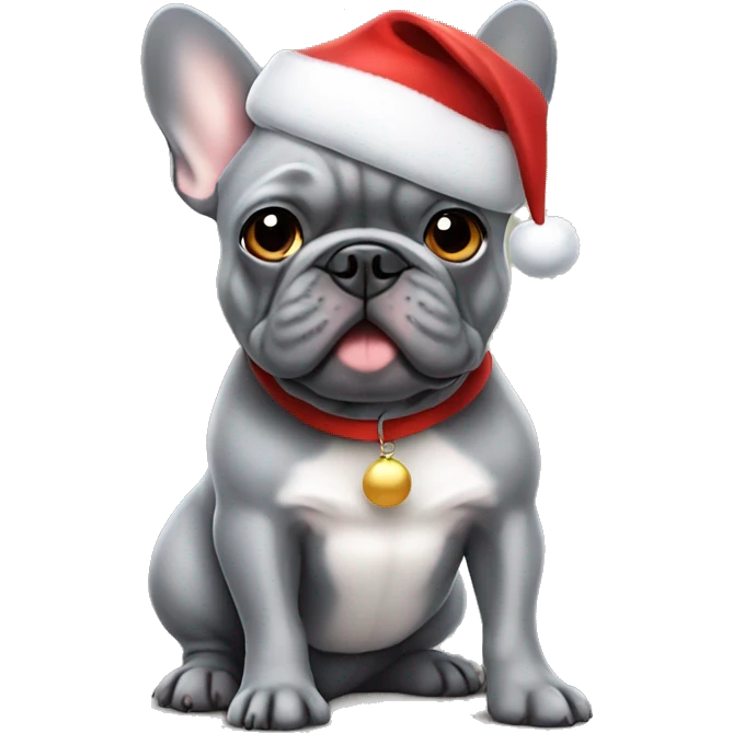Gray french bulldog with a Santa Claus hat emoji