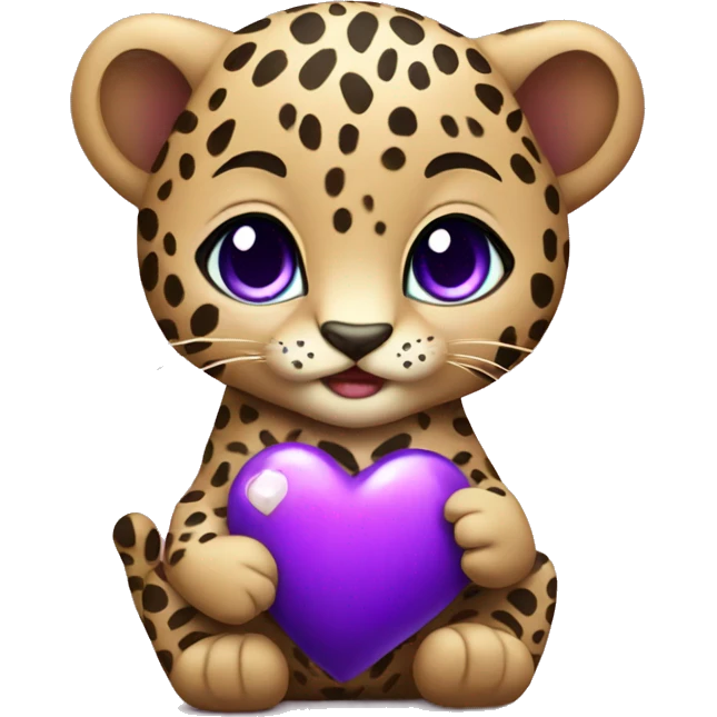 Baby leopard holding a purple heart  emoji