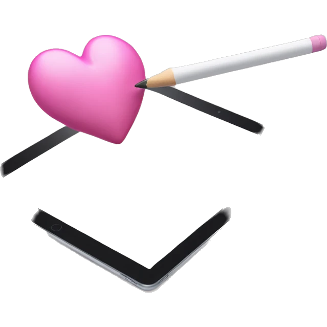 Ipad pro with apple pencil, pink heart on the screen  emoji