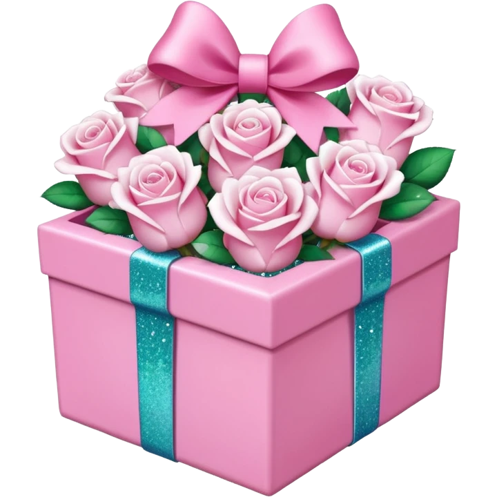White roses in a pink box with a pink bow and glitter emoji