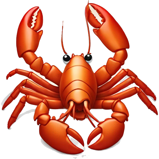 cooked red lobster served on a plate, with a focus on its claws and tail, vibrant and appetizing.” emoji
