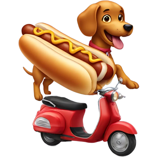 Hot dog riding a scooter with a smile emoji