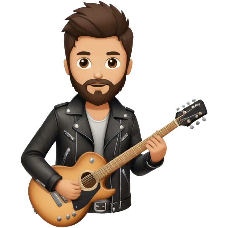 A rocker brunette boy with a beard a guitar, leather jacket  emoji