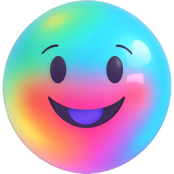 Floating holographic orb with a soft glow — a little futuristic, with a smiling face projected onto the surface. emoji