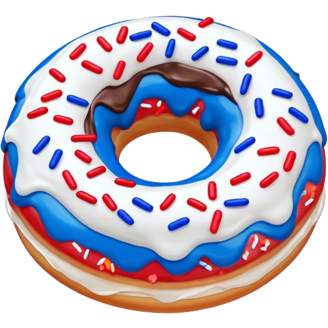 Donut with white icing and red, blue drizzle across + red, white & blue sprinkles. emoji