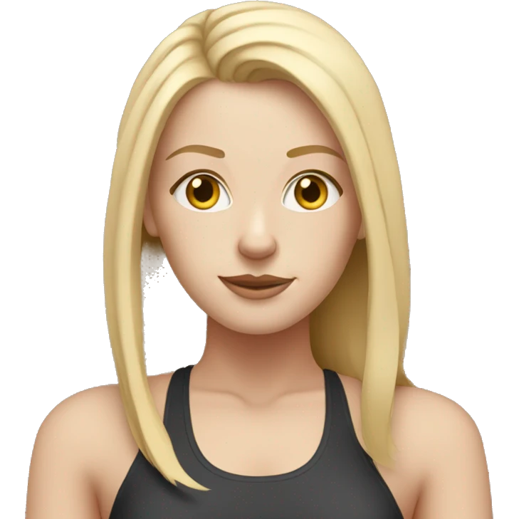 white woman with long blonde hair and cat shaped eyes wearing a yoga outfit  emoji
