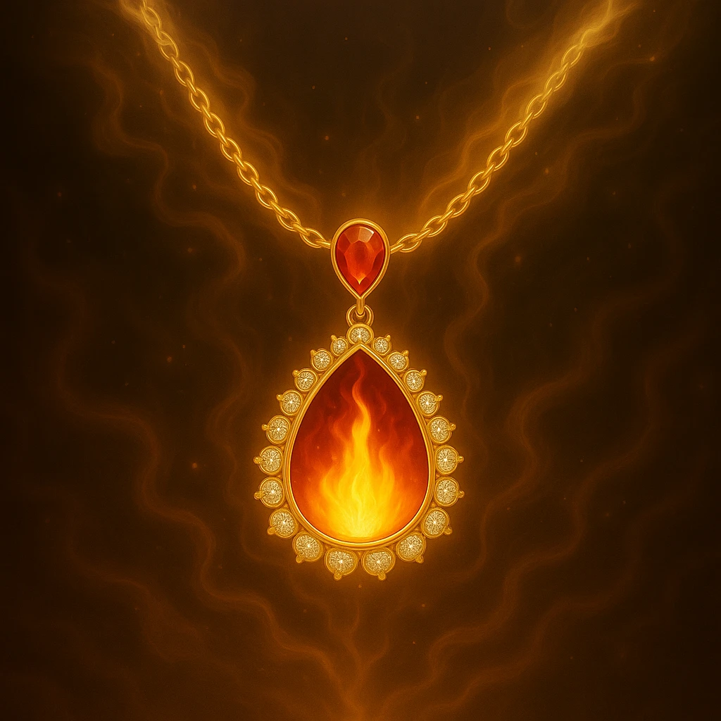 Replace the dark void with a small, powerful flame inside the pendant emoji