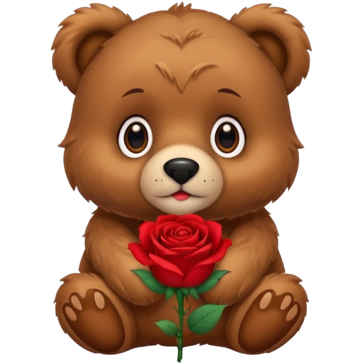 Cute bear with puppy dog eyes holding roses  emoji