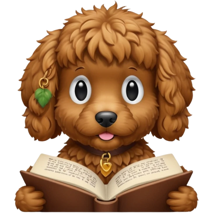 Cozy autumn brown cockapoo and book emoji