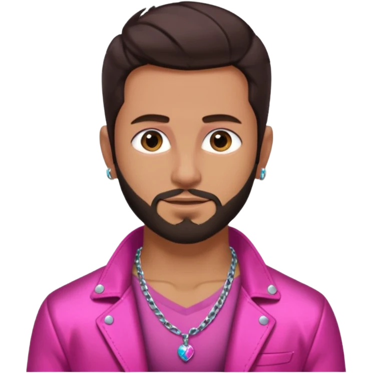 Frankie Zulferino with dark brown hair and short beard shirtless with necklace, dark pink metallic jacket emoji