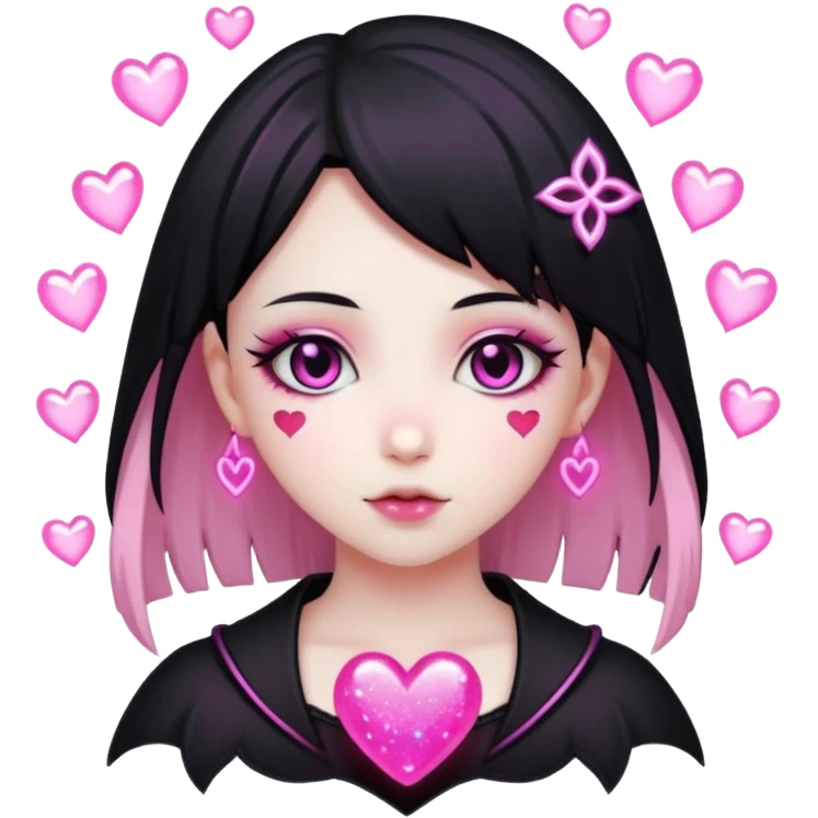 goth sakura black heart with glowing pink outline and magical sparkles emoji