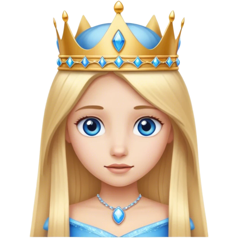 Straight long blonde hair and blue eyes girl and princess crown emoji