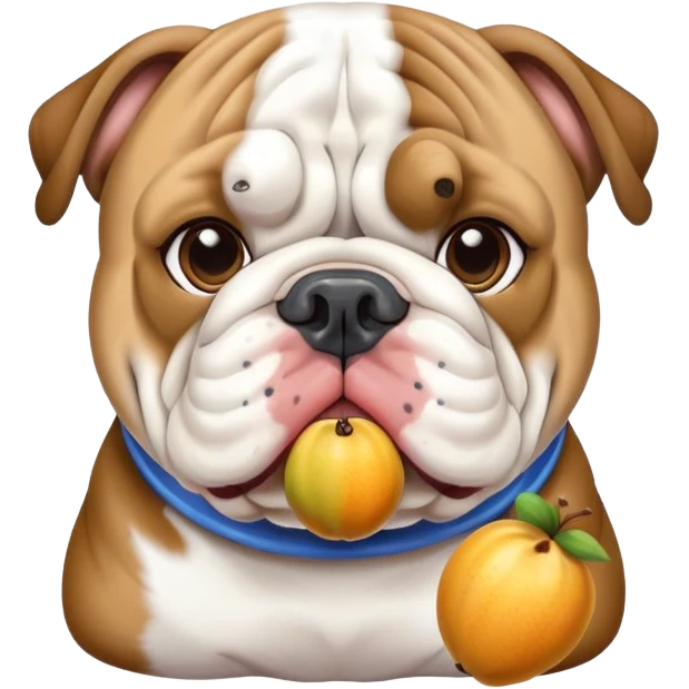 English bulldog blue and tan with fruit emoji