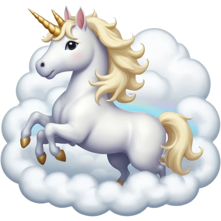 A unicorn flying through clouds, smiling dreamily, portrait, bust up emoji