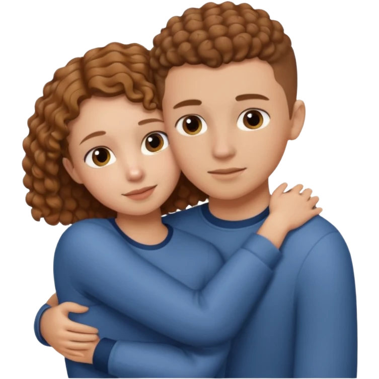 a girl with light brown curly hair hugging a boy with  brown buzz cut hair emoji