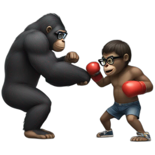 Gorilla boxing a Boy with glasses emoji