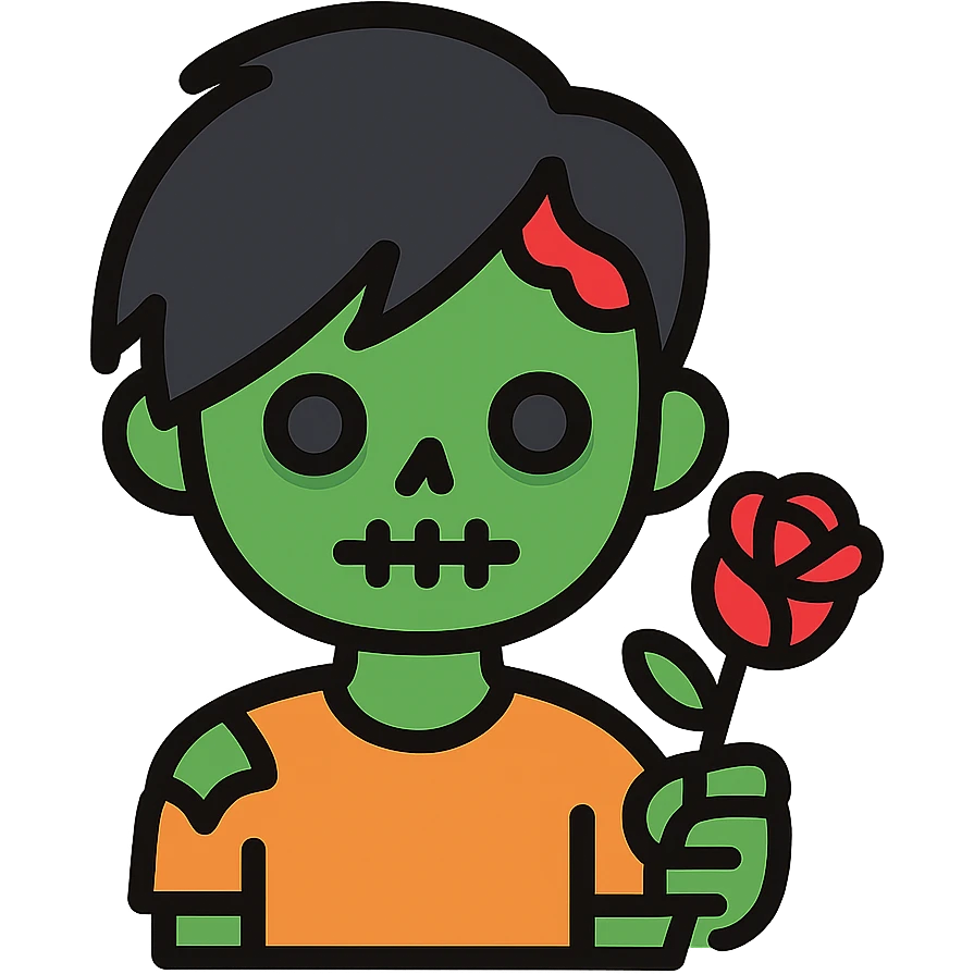 boy zombie with black hair emo and rose emoji