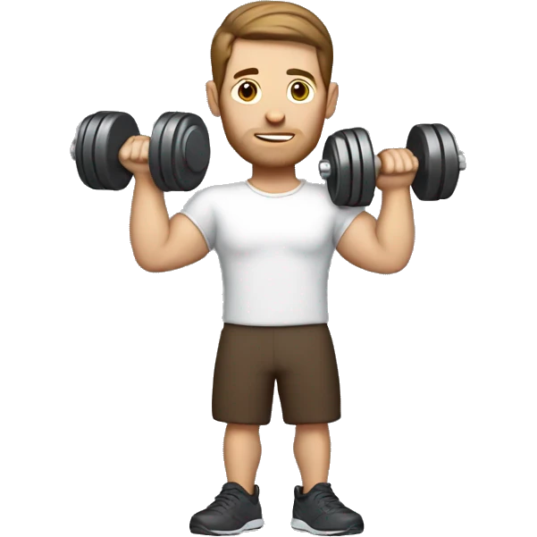White Man with brown hair holding a Dumbell emoji