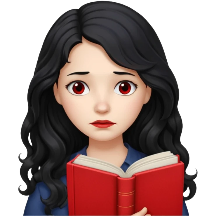 Long Hair Women with red Book, Black wavy hair, sad

 emoji