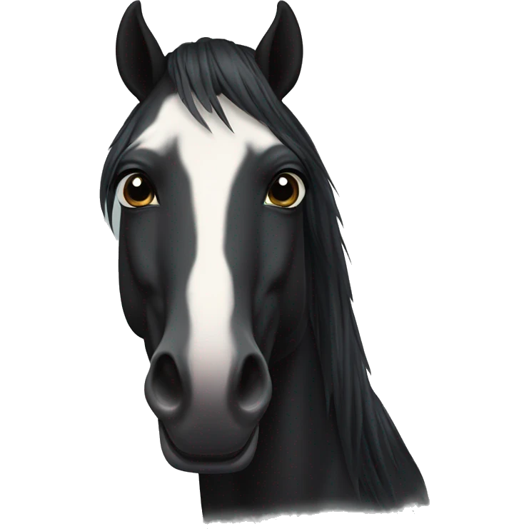 face of black horse with SMALL Star on forehead and has short mane lookin at front emoji