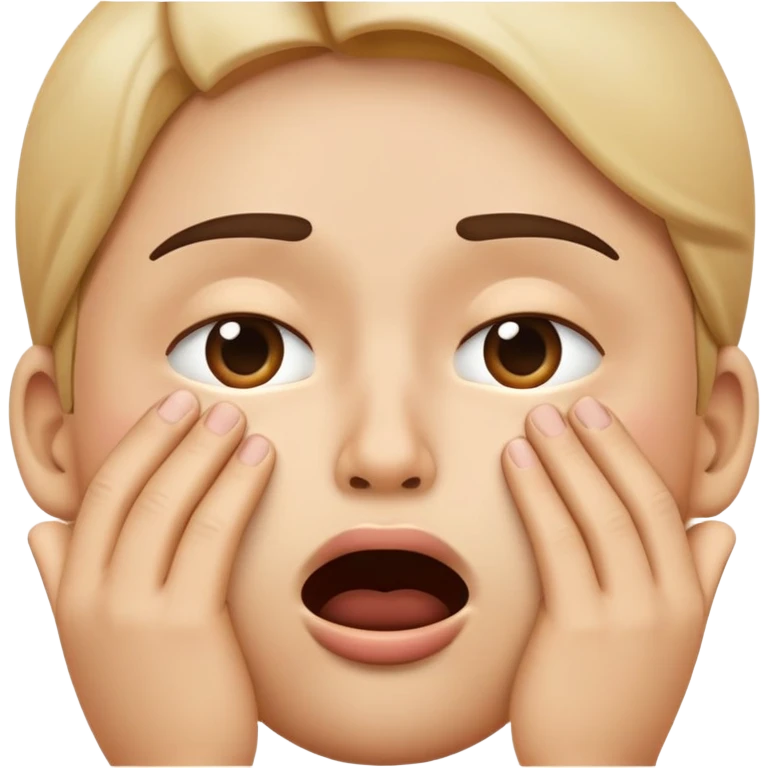 emoji style face combining hand over mouth and persevering face, surprised shy expression with distress and discomfort, hand partially covering mouth, tightly shut eyes, worried uncomfortable expression emoji