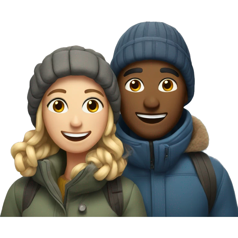 happy couple outdoors in snow emoji