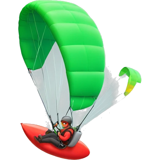 paragliding with a red glider and green tips emoji